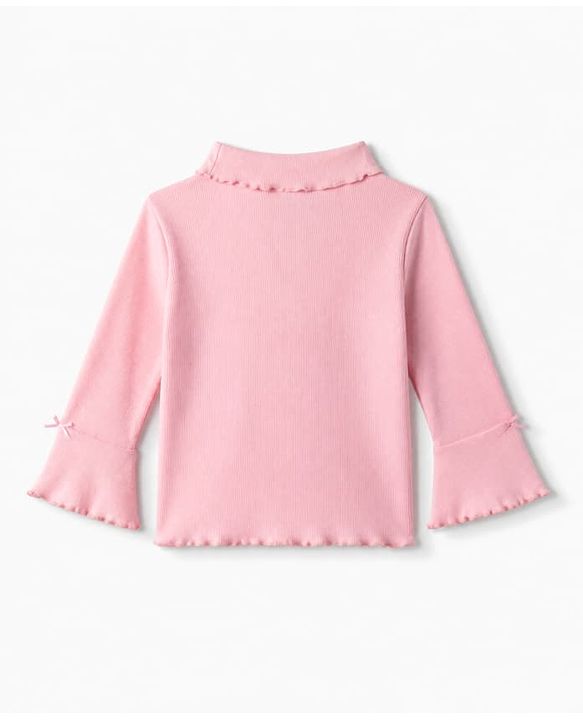 Babyhug Cotton Lycra Knit Skivi Winter T-Shirts with Full Sleeves and Frill Details with Bow Applique - Pink