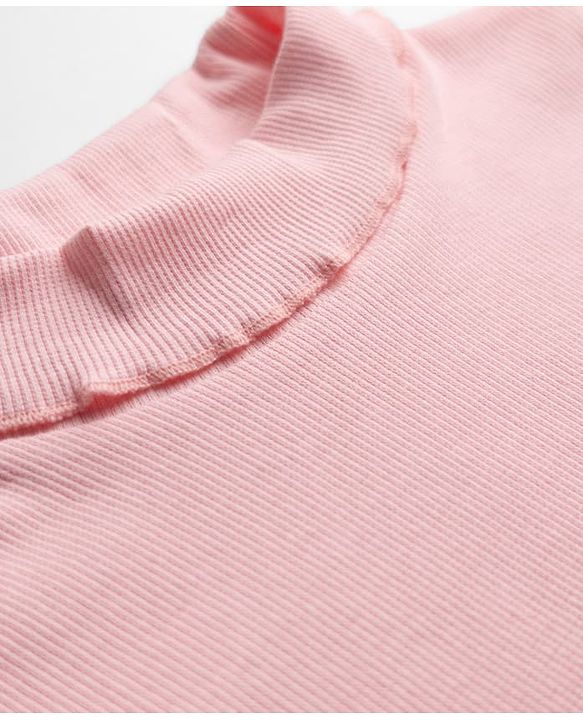 Babyhug Cotton Lycra Knit Skivi Winter T-Shirts with Full Sleeves and Frill Details with Bow Applique - Pink