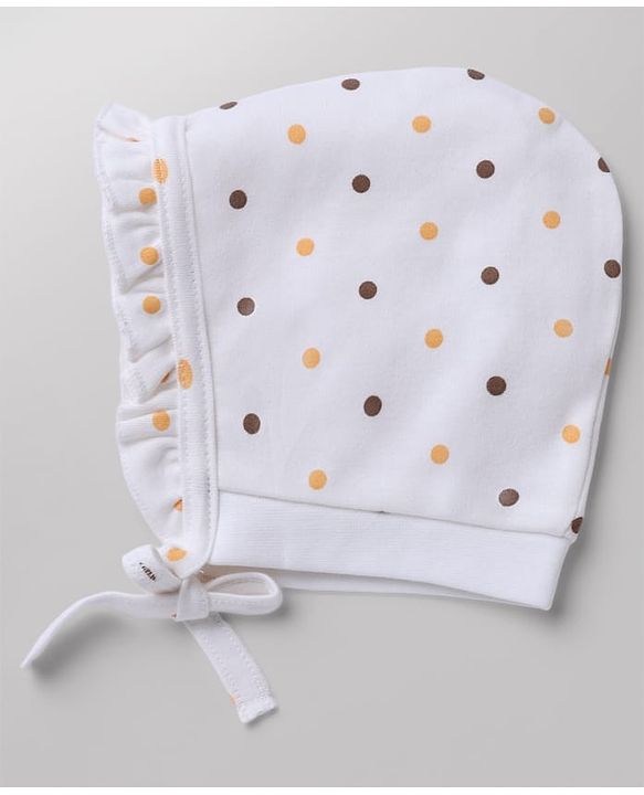 Babyhug 100% Cotton Interlock Knit Baby Caps With Floral Print In White - Diameter 13 cm