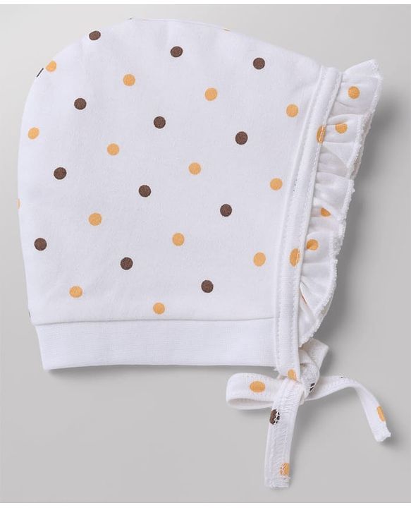 Babyhug 100% Cotton Interlock Knit Baby Caps With Floral Print In White - Diameter 13 cm