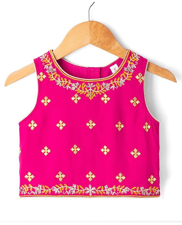 Babyhug Woven Georgette Lehenga Choli and Dupatta Set with Sleeveless and Floral Embroidery in Pink for 2-3 Years