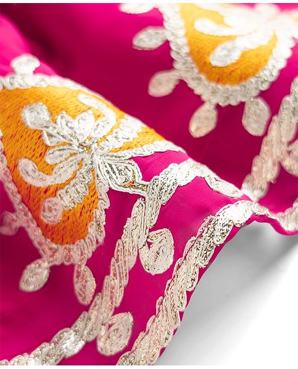 Babyhug Woven Georgette Lehenga Choli and Dupatta Set with Sleeveless and Floral Embroidery in Pink for 2-3 Years