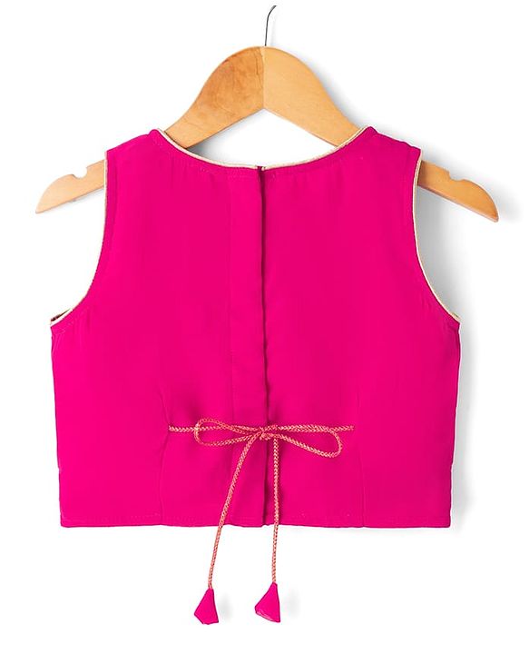 Babyhug Woven Georgette Lehenga Choli and Dupatta Set with Sleeveless and Floral Embroidery in Pink for 2-3 Years