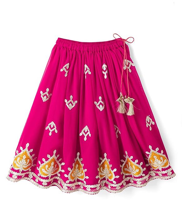 Babyhug Woven Georgette Lehenga Choli and Dupatta Set with Sleeveless and Floral Embroidery in Pink for 2-3 Years
