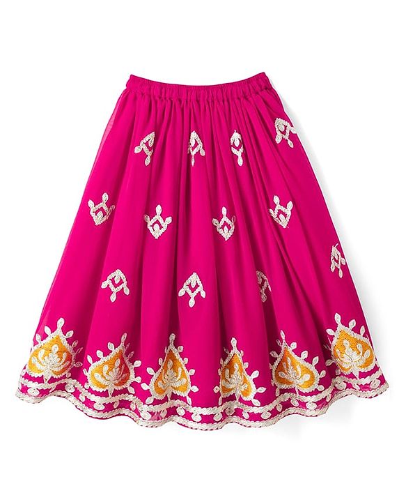 Babyhug Woven Georgette Lehenga Choli and Dupatta Set with Sleeveless and Floral Embroidery in Pink for 2-3 Years