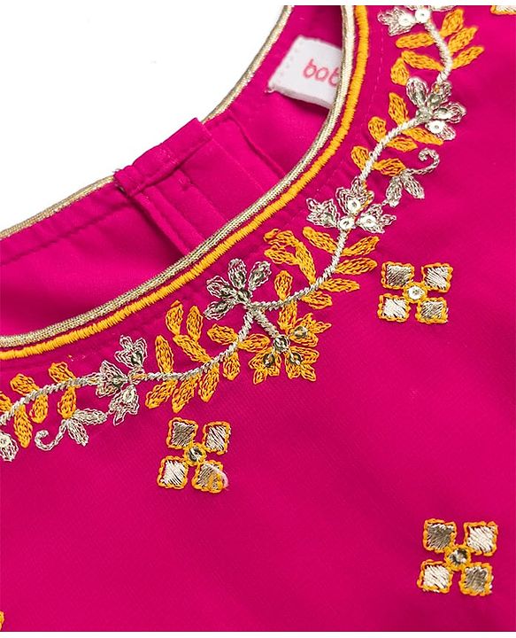 Babyhug Woven Georgette Lehenga Choli and Dupatta Set with Sleeveless and Floral Embroidery in Pink for 2-3 Years