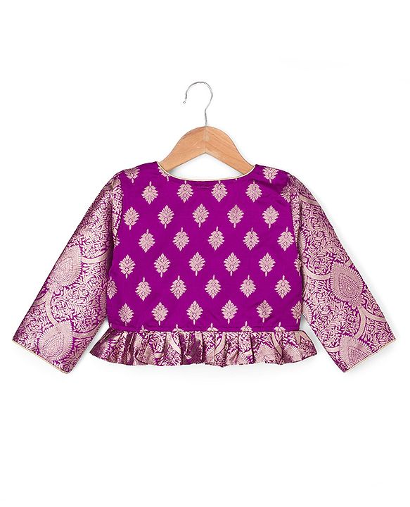 Babyhug Brocade Woven Three-Fourth Sleeves Paisley Printed Choli & Lehenga Set With Dupatta - Wine