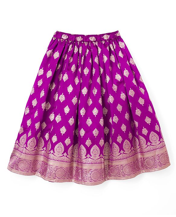 Babyhug Brocade Woven Three-Fourth Sleeves Paisley Printed Choli & Lehenga Set With Dupatta - Wine