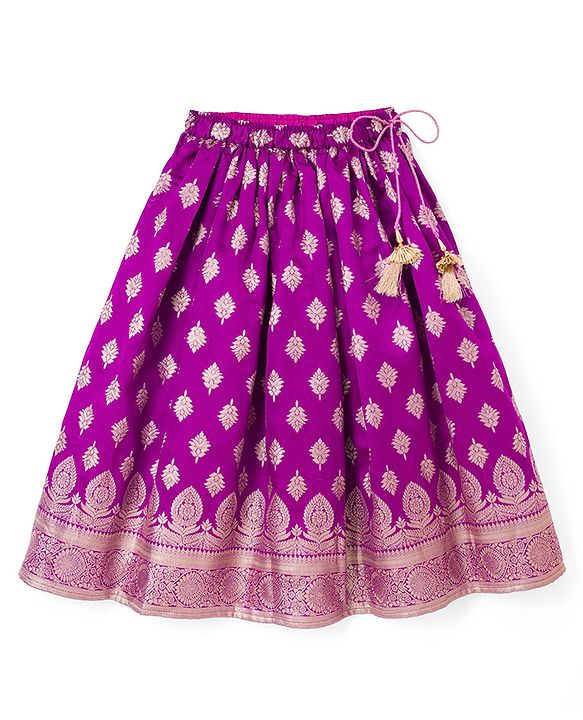 Babyhug Brocade Woven Three-Fourth Sleeves Paisley Printed Choli & Lehenga Set With Dupatta - Wine