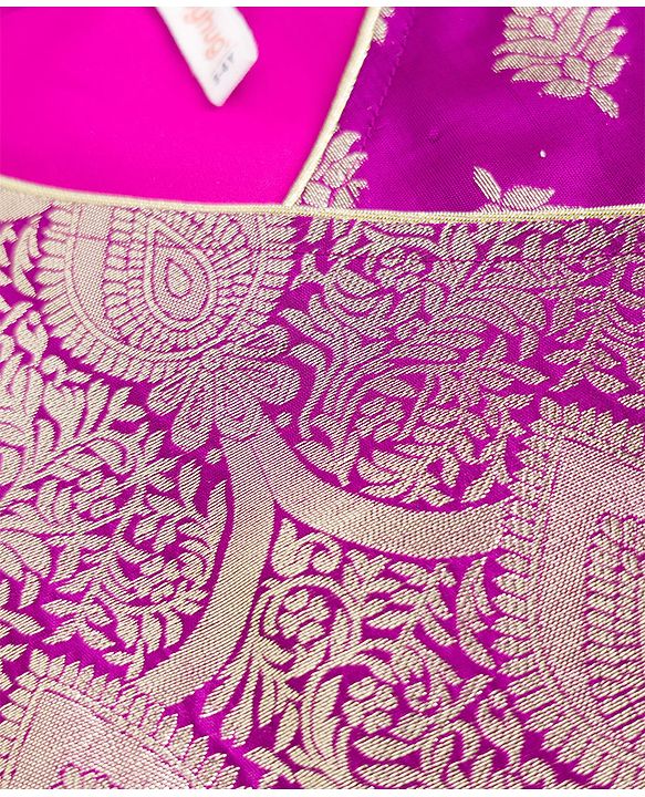 Babyhug Brocade Woven Three-Fourth Sleeves Paisley Printed Choli & Lehenga Set With Dupatta - Wine