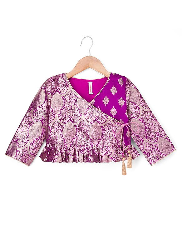 Babyhug Brocade Woven Three-Fourth Sleeves Paisley Printed Choli & Lehenga Set With Dupatta - Wine