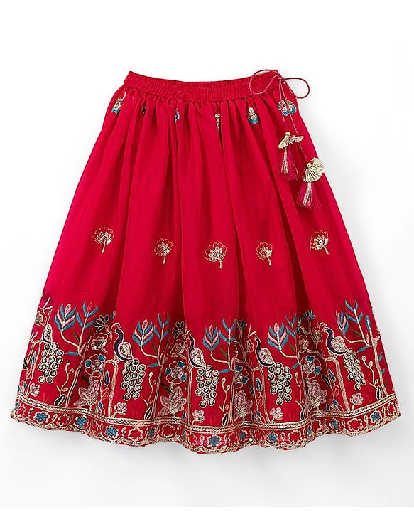 Babyhug Georgette Woven Half Sleeves Embroidered Choli & Lehenga Set With Dupatta - Fuchsia
