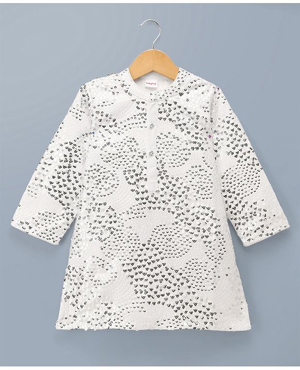 Babyhug Georgett Woven Full Sleeves Sequinned Kurta & Pyjama Set - White