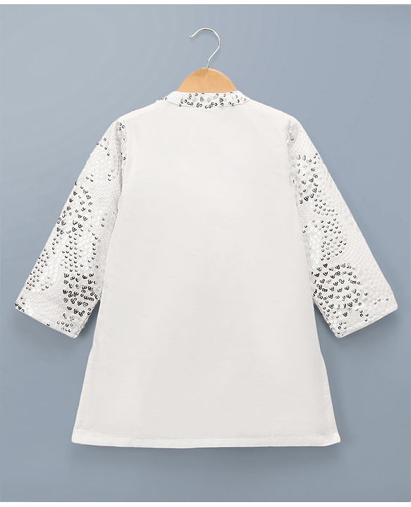 Babyhug Georgett Woven Full Sleeves Sequinned Kurta & Pyjama Set - White