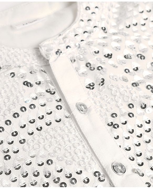 Babyhug Georgett Woven Full Sleeves Sequinned Kurta & Pyjama Set - White