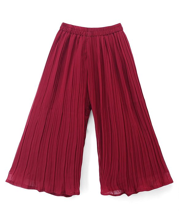 Babyhug Georgette Woven Three Fourth Sleeves Kurti, Palazzo and Dupatta with Floral Sequins in Maroon