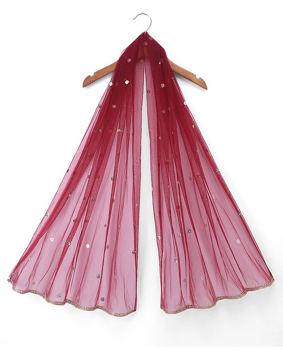 Babyhug Georgette Woven Three Fourth Sleeves Kurti, Palazzo and Dupatta with Floral Sequins in Maroon