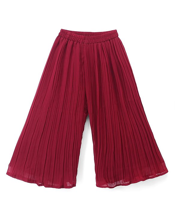 Babyhug Georgette Woven Three Fourth Sleeves Kurti, Palazzo and Dupatta with Floral Sequins in Maroon