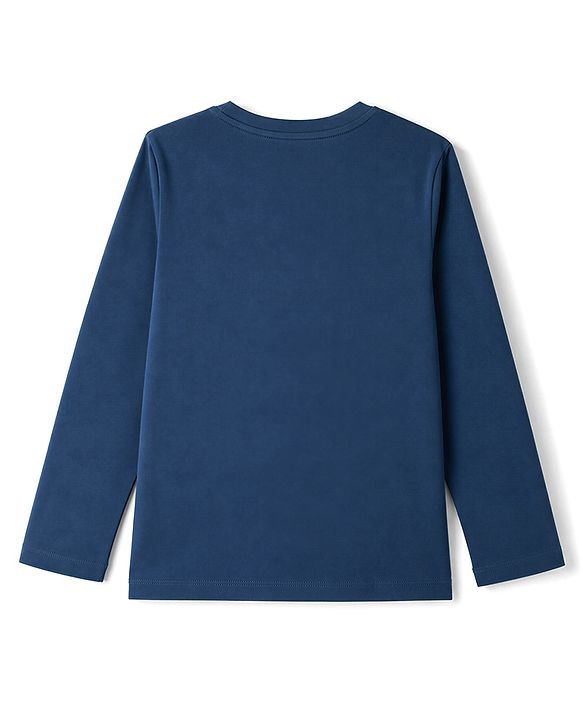 Pine Kids Disney Knit Full Sleeves T-Shirt & Pyjama Night Suit With Stitch Graphic - Navy Blue