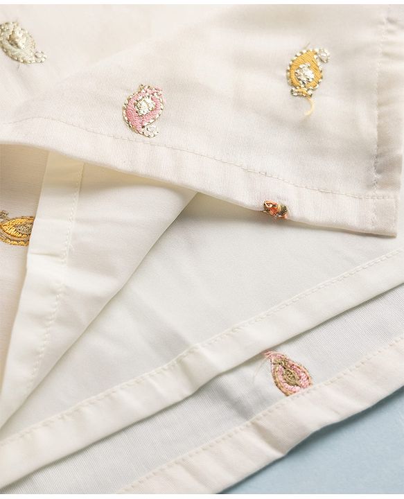 Babyhug Georgett Woven Full Sleeves Embroidered Kurta & Dhoti Set - White