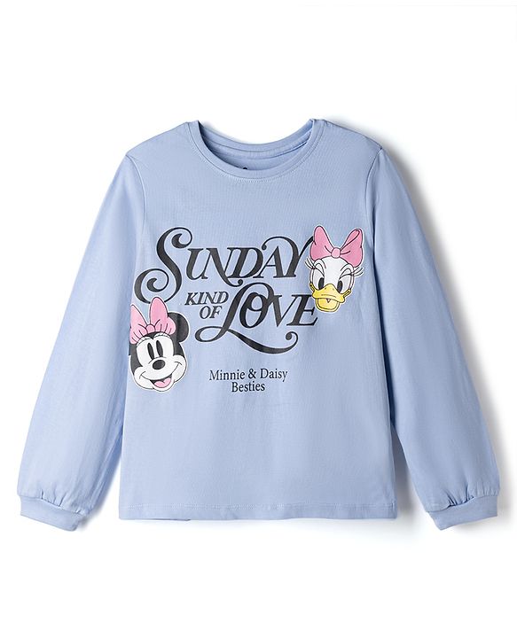 Pine Kids Disney Single Jersey Knit Full Sleeves T-Shirt & Pyjama Night Suit with Minnie & Daisy Graphics - Sky Blue