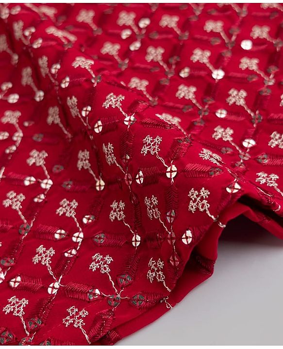 Babyhug Georgette Woven Full Sleeves Kurta and Pyjama Set with Full Length and Floral Embroidery With Sequin in Red