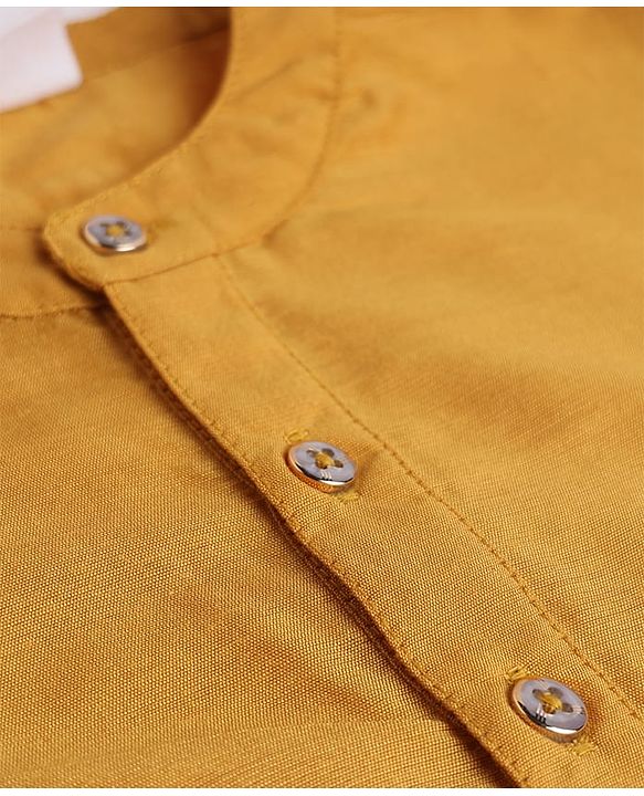 Babyhug Woven Full Sleeves Kurta & Dhoti Set With Embroidered Jacket - Mustard