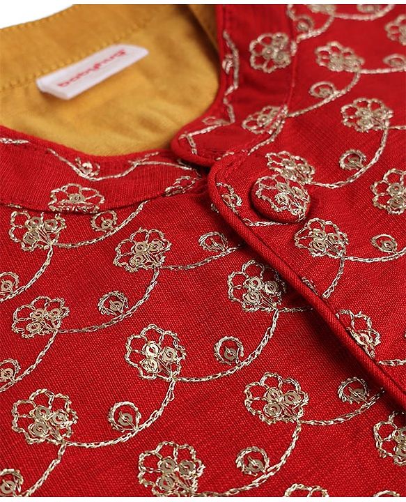 Babyhug Woven Full Sleeves Kurta & Dhoti Set With Embroidered Jacket - Mustard