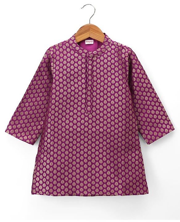 Babyhug Brocade Woven Full Sleeves Printed Kurta & Dhoti Set - Purple