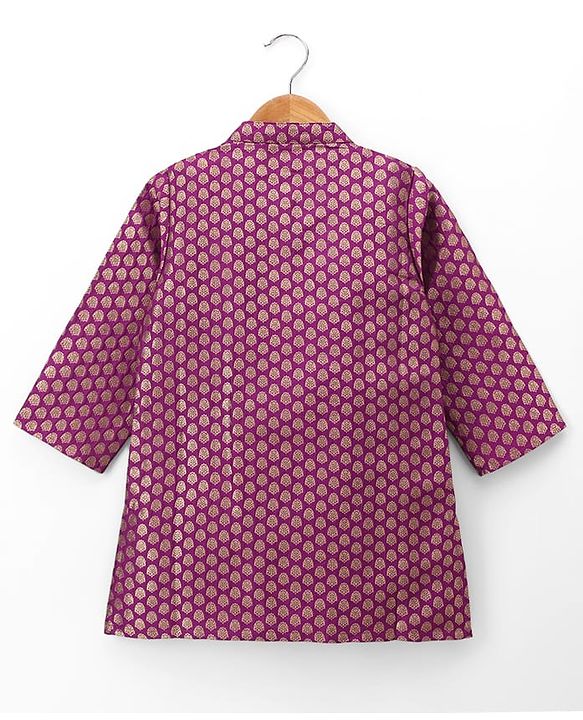 Babyhug Brocade Woven Full Sleeves Printed Kurta & Dhoti Set - Purple