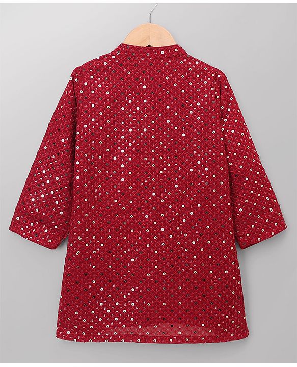 Babyhug Georgette Woven Full Length Kurta Pyjama Set with Full Sleeves and Sequins Embroidery in Wine