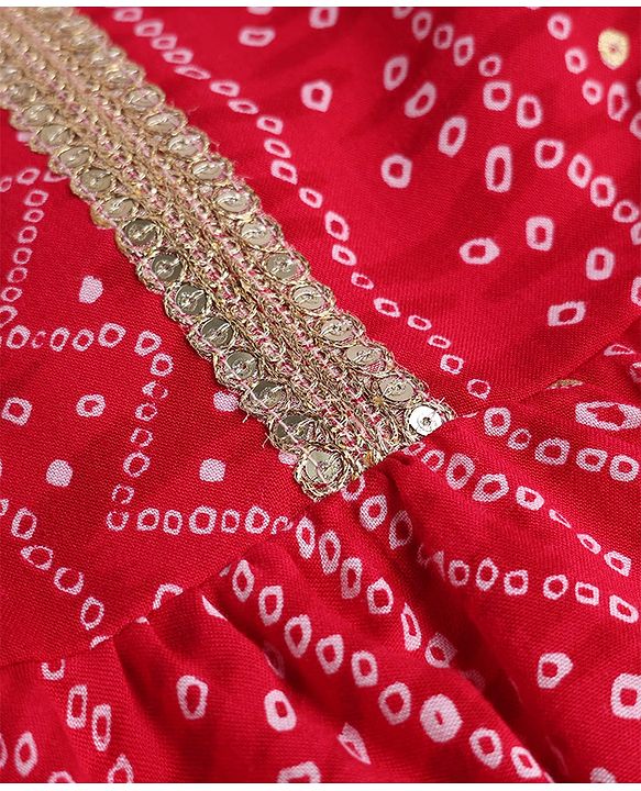 Babyhug Cambric Woven Ethnic Dress with Sleeveless and Bandhani Pattern Print in Fuchsia for New born