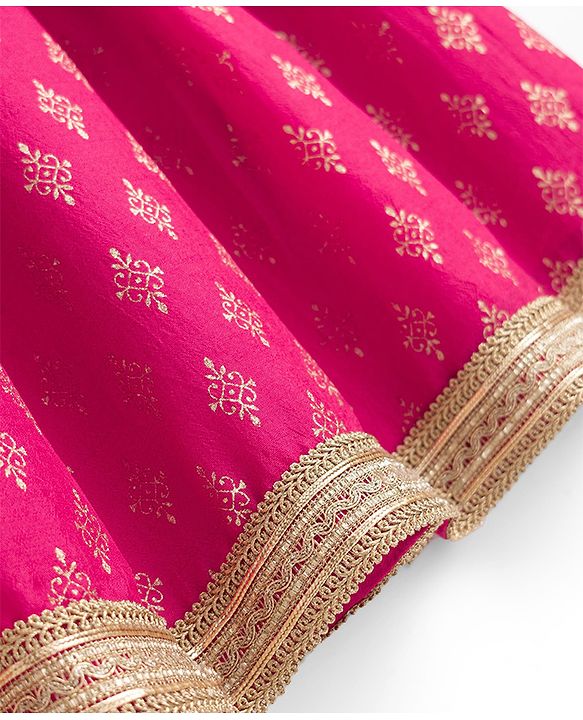 Babyhug 100% Cotton Woven Three-Fourth Sleeves Jacket With Sequinned Choli & Lehenga Set - Fuchsia