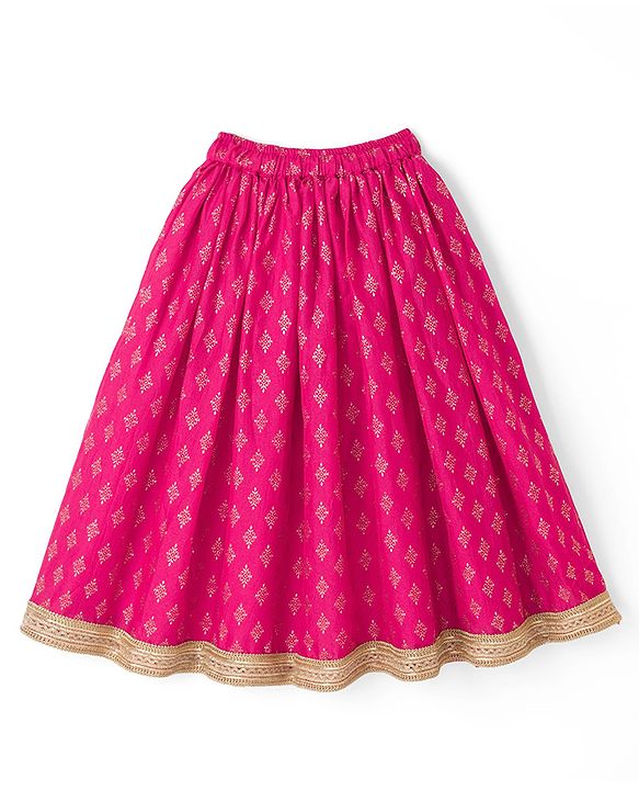 Babyhug 100% Cotton Woven Three-Fourth Sleeves Jacket With Sequinned Choli & Lehenga Set - Fuchsia