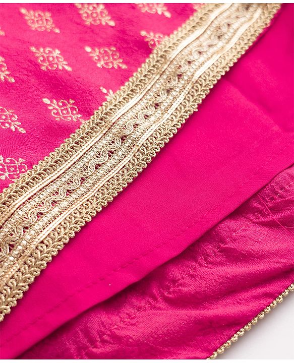 Babyhug 100% Cotton Woven Three-Fourth Sleeves Jacket With Sequinned Choli & Lehenga Set - Fuchsia