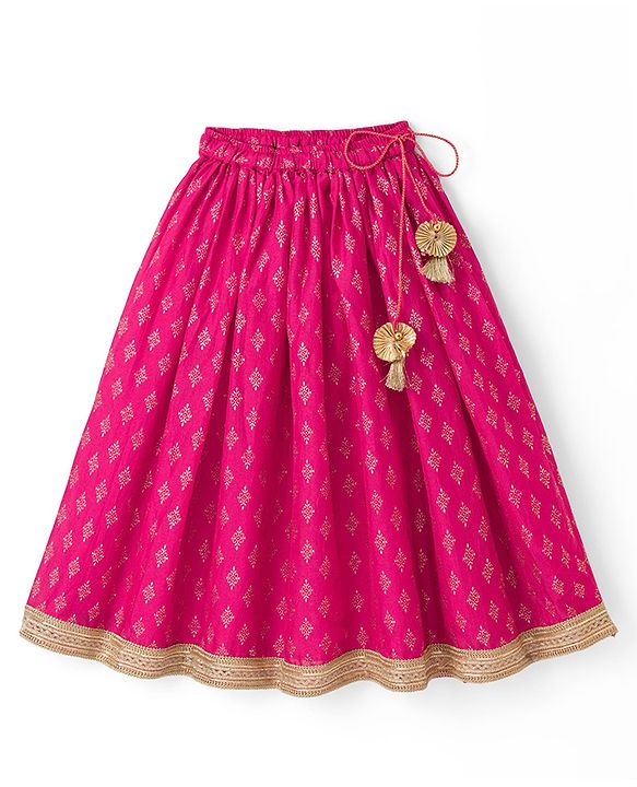 Babyhug 100% Cotton Woven Three-Fourth Sleeves Jacket With Sequinned Choli & Lehenga Set - Fuchsia