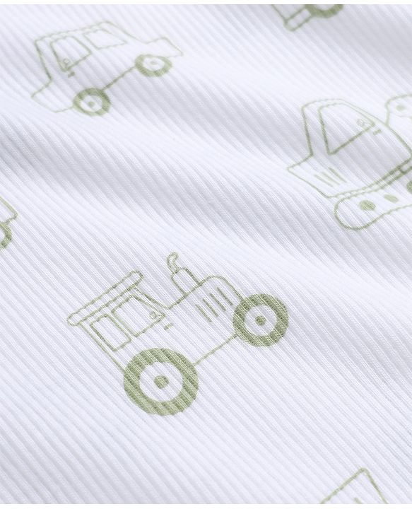 Babyhug 100% Cotton Knit Full Sleeves Co-Ords T-Shirt & Pyjama Night Suit with Vehicle Print - White