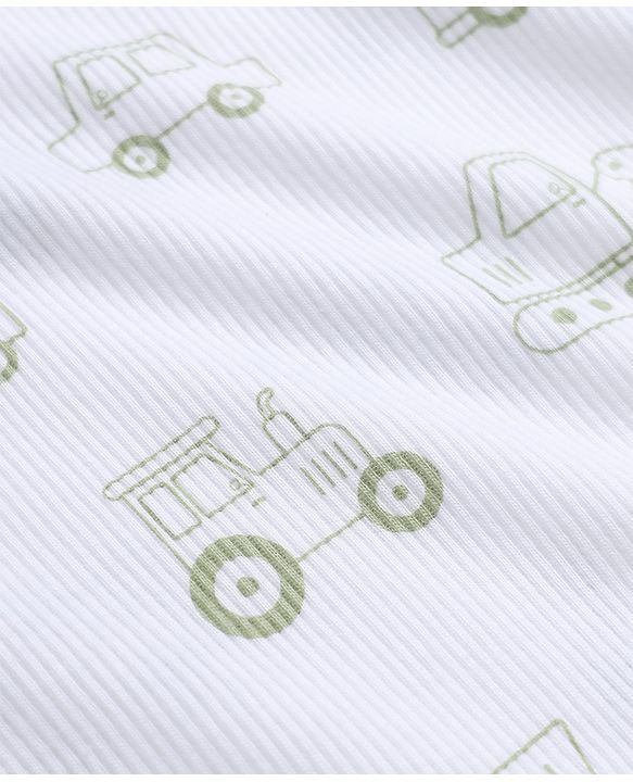 Babyhug 100% Cotton Knit Full Sleeves Co-Ords T-Shirt & Pyjama Night Suit with Vehicle Print - White