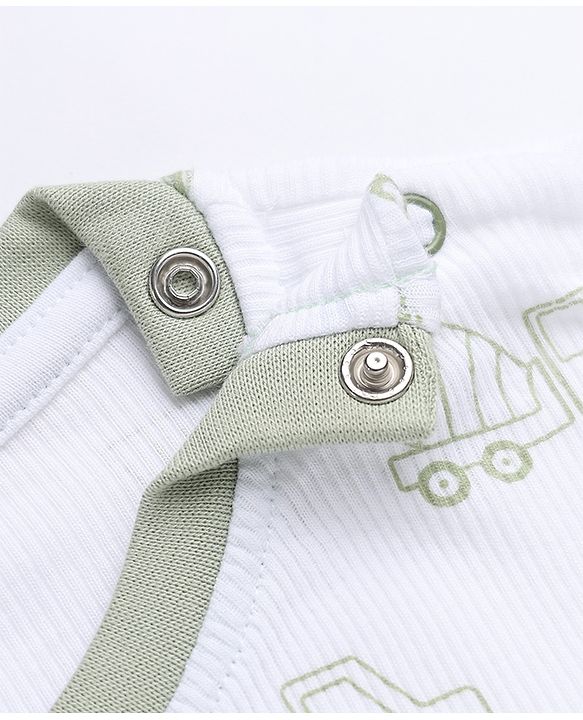 Babyhug 100% Cotton Knit Full Sleeves Co-Ords T-Shirt & Pyjama Night Suit with Vehicle Print - White
