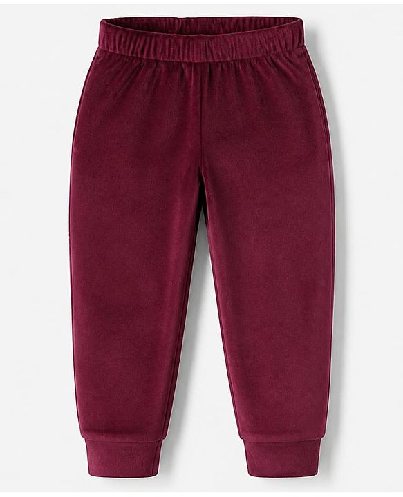 Babyhug Velour Knit Full Sleeves Top and Jogger Winter Set with Star Foil Print - Wine