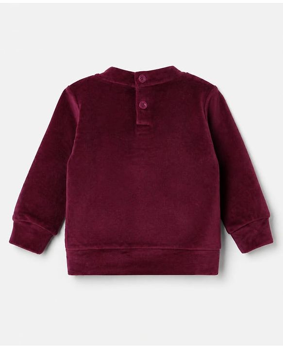 Babyhug Velour Knit Full Sleeves Top and Jogger Winter Set with Star Foil Print - Wine