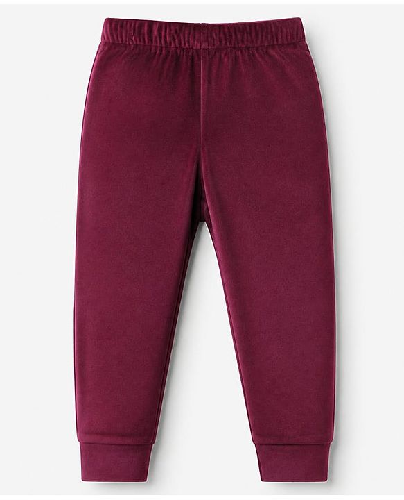 Babyhug Velour Knit Full Sleeves Top and Jogger Winter Set with Star Foil Print - Wine