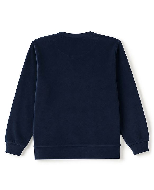 Babyhug Velour Knit Full Sleeves Lovely Foil Printed Front Open Winter Wear Suit - Navy Blue