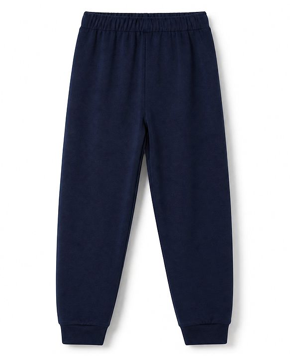 Babyhug Velour Knit Full Sleeves Lovely Foil Printed Front Open Winter Wear Suit - Navy Blue