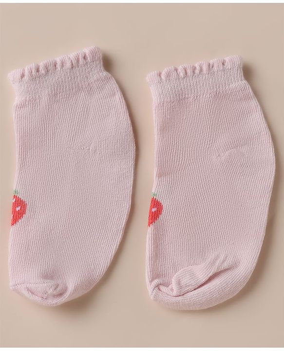Cute Walk by Babyhug Cotton Knit Anti Bacterial Ankle Length Socks with Strawberry & Cherry Design Pack of 3 - White, Pink & Off White