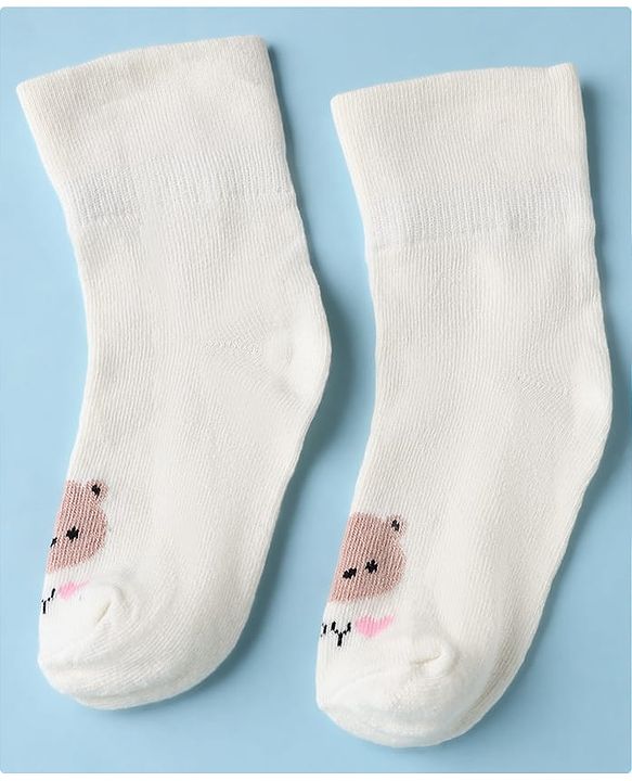 Cute Walk by Babyhug Cotton Knit Anti-bacterial Ankle Length Socks With Bear Design Pack of 3 - White Pink