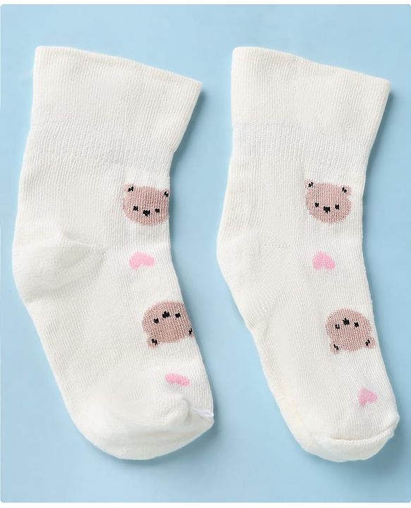 Cute Walk by Babyhug Cotton Knit Anti-bacterial Ankle Length Socks With Bear Design Pack of 3 - White Pink