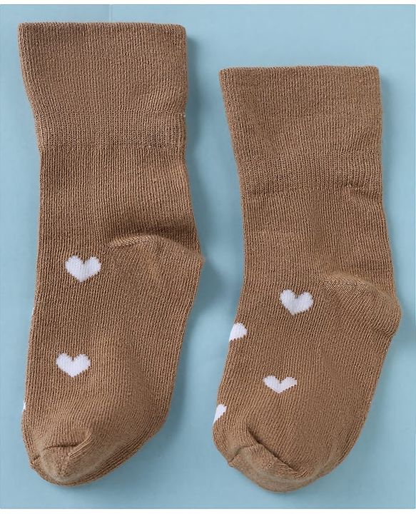 Cute Walk by Babyhug Cotton Knit SOLID Anti-bacterial Ankle Length Socks With Heart Design Pack of 3 - Brown White Pink
