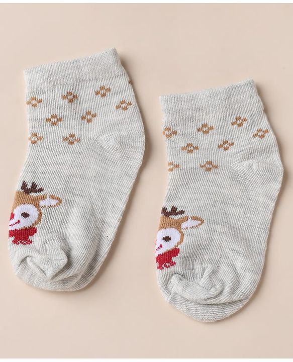 Cute Walk by Babyhug Anti-bacterial Ankle Length Socks With Animal Design Pack of 3 - Pink White Grey