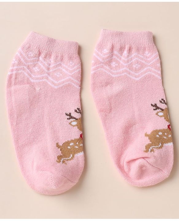 Cute Walk by Babyhug Anti-bacterial Ankle Length Socks With Animal Design Pack of 3 - Pink White Grey